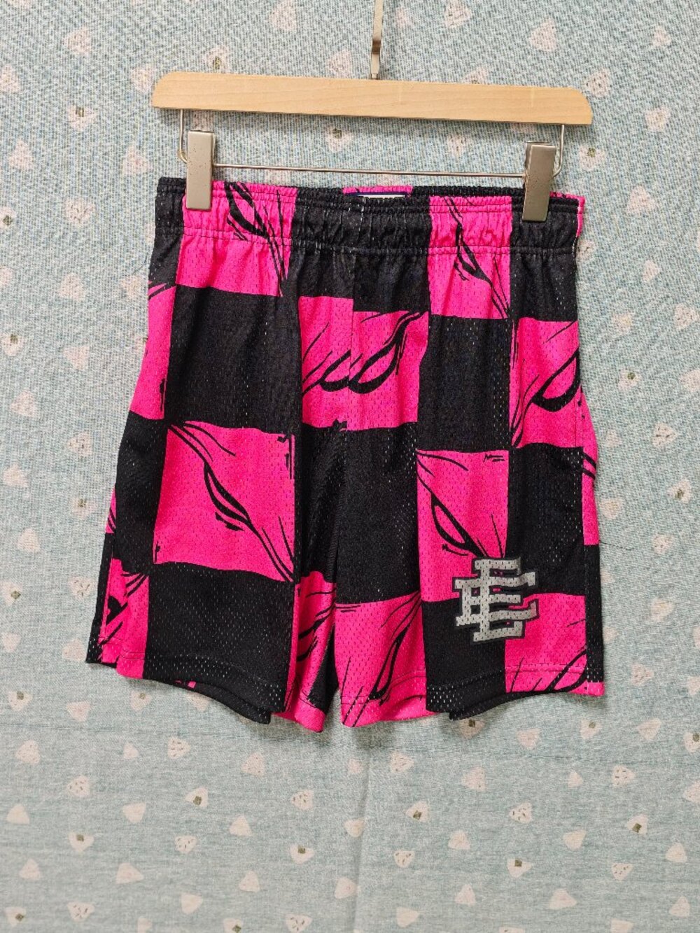 EE Hot Pink Black Checkered Graphic Mesh Shorts